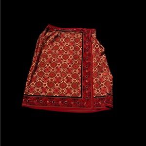 Elegant Red Patterned A-Line Skirt